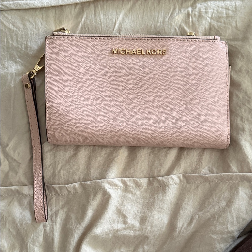 Michael Kors Pale Pink Saffiano Leather Wristlet Clutch